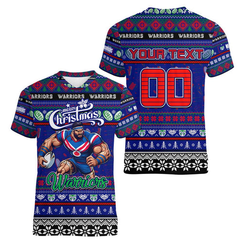 Personalized New Zealand Warriors Rugby Xmas Women V-Neck T-Shirt Australia NRL Mascot