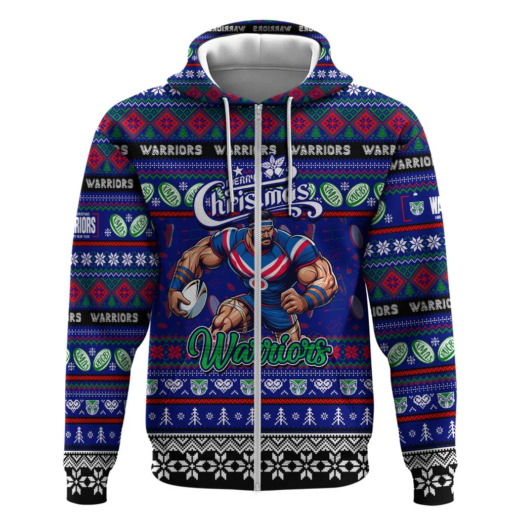 Personalized New Zealand Warriors Rugby Xmas Zip Hoodie Australia NRL Mascot