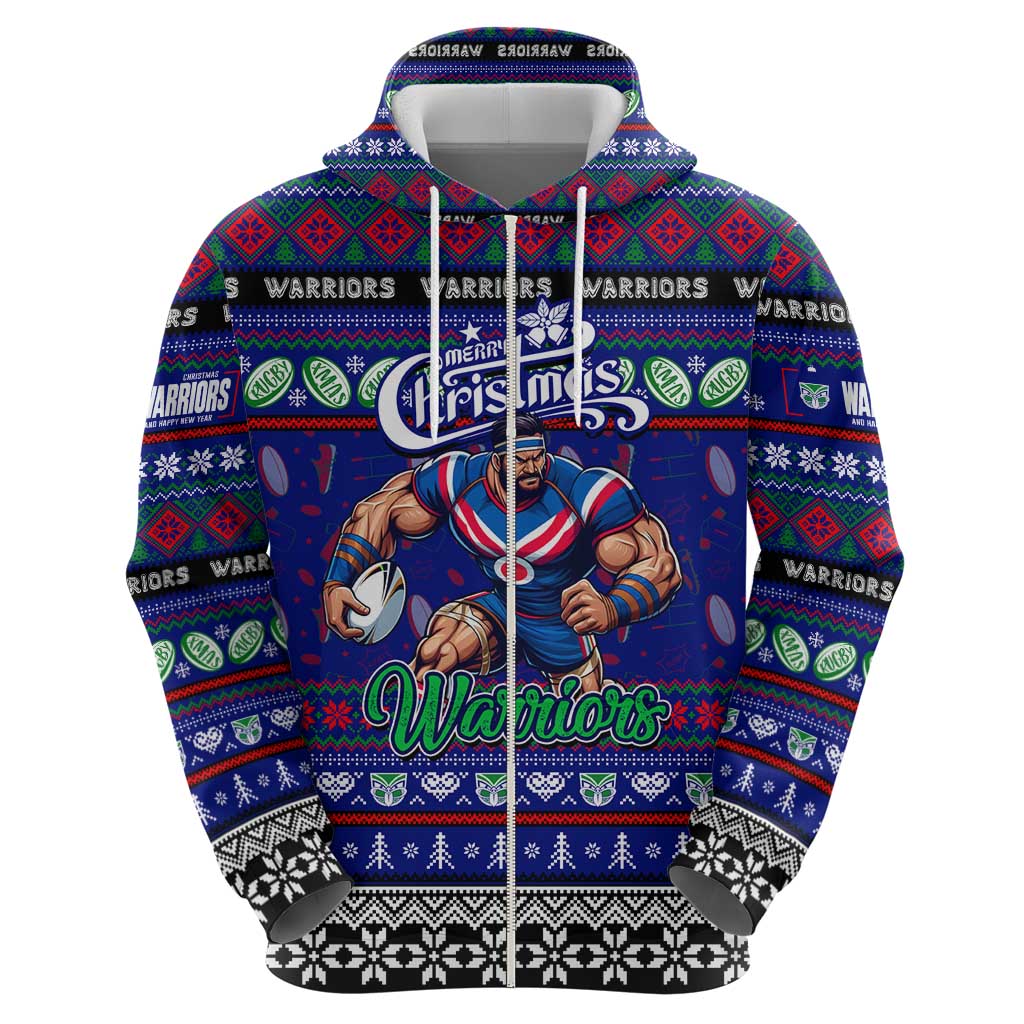 Personalized New Zealand Warriors Rugby Xmas Zip Hoodie Australia NRL Mascot