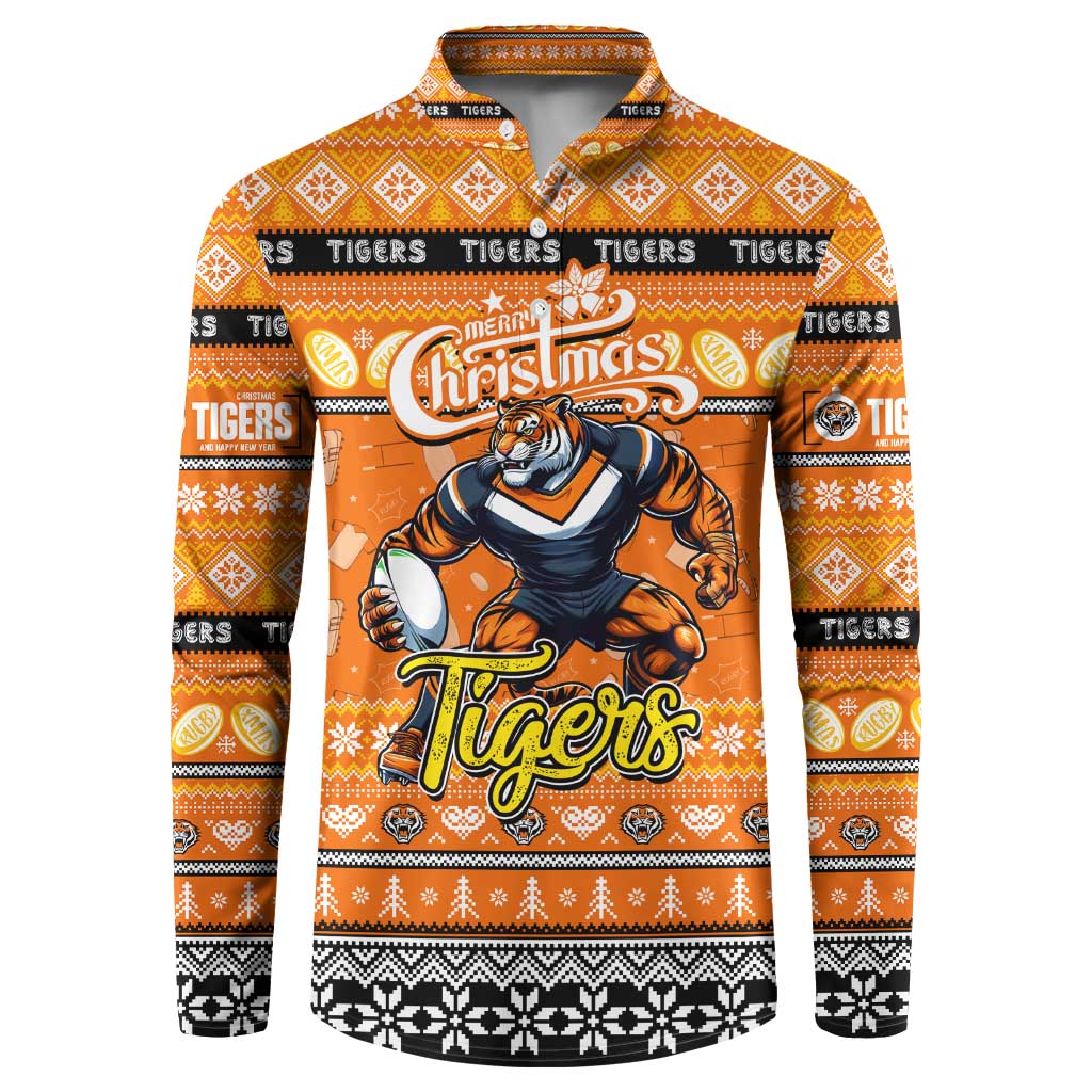 Personalized Tigers Rugby Xmas Button Sweatshirt Australia NRL Mascot