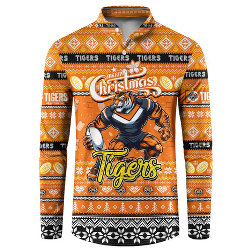 Personalized Tigers Rugby Xmas Button Sweatshirt Australia NRL Mascot