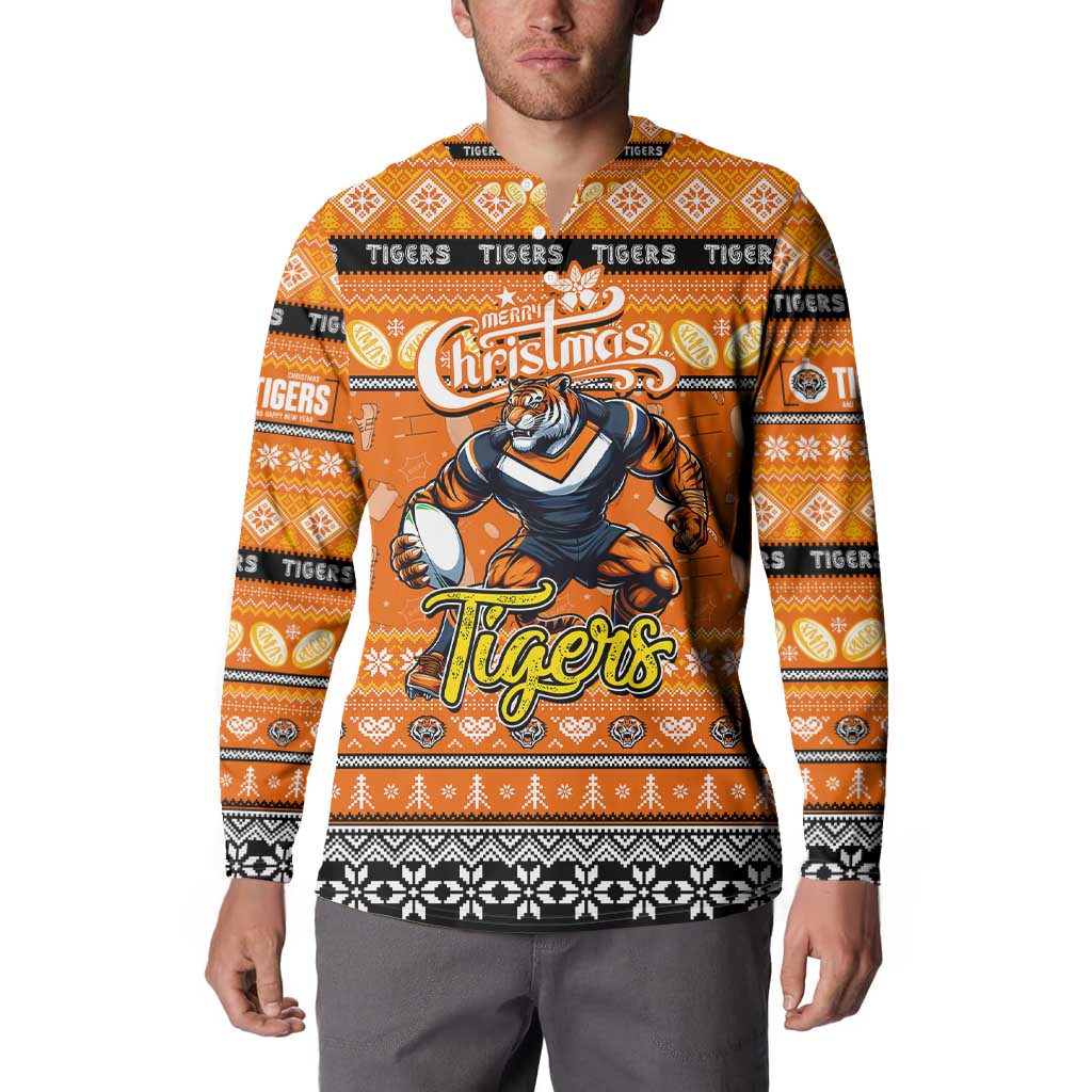Personalized Tigers Rugby Xmas Button Sweatshirt Australia NRL Mascot