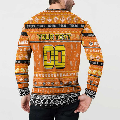 Personalized Tigers Rugby Xmas Button Sweatshirt Australia NRL Mascot