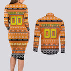 Personalized Tigers Rugby Xmas Couples Matching Long Sleeve Bodycon Dress and Long Sleeve Button Shirt Australia NRL Mascot
