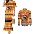 Personalized Tigers Rugby Xmas Couples Matching Mermaid Dress and Long Sleeve Button Shirt Australia NRL Mascot