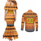 Personalized Tigers Rugby Xmas Couples Matching Mermaid Dress and Long Sleeve Button Shirt Australia NRL Mascot
