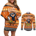 Personalized Tigers Rugby Xmas Couples Matching Off Shoulder Short Dress and Long Sleeve Button Shirt Australia NRL Mascot
