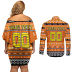 Personalized Tigers Rugby Xmas Couples Matching Off Shoulder Short Dress and Long Sleeve Button Shirt Australia NRL Mascot