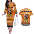 Personalized Tigers Rugby Xmas Couples Matching Off The Shoulder Long Sleeve Dress and Hawaiian Shirt Australia NRL Mascot