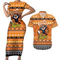 Personalized Tigers Rugby Xmas Couples Matching Short Sleeve Bodycon Dress and Hawaiian Shirt Australia NRL Mascot