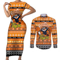 Personalized Tigers Rugby Xmas Couples Matching Short Sleeve Bodycon Dress and Long Sleeve Button Shirt Australia NRL Mascot