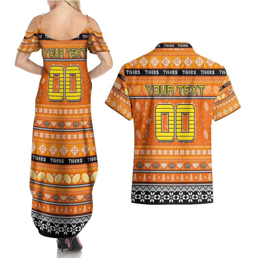 Personalized Tigers Rugby Xmas Couples Matching Summer Maxi Dress and Hawaiian Shirt Australia NRL Mascot