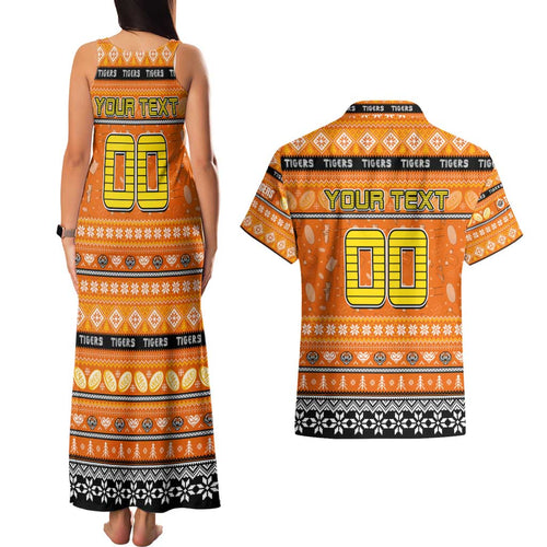 Personalized Tigers Rugby Xmas Couples Matching Tank Maxi Dress and Hawaiian Shirt Australia NRL Mascot