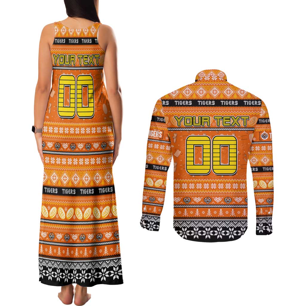 Personalized Tigers Rugby Xmas Couples Matching Tank Maxi Dress and Long Sleeve Button Shirt Australia NRL Mascot
