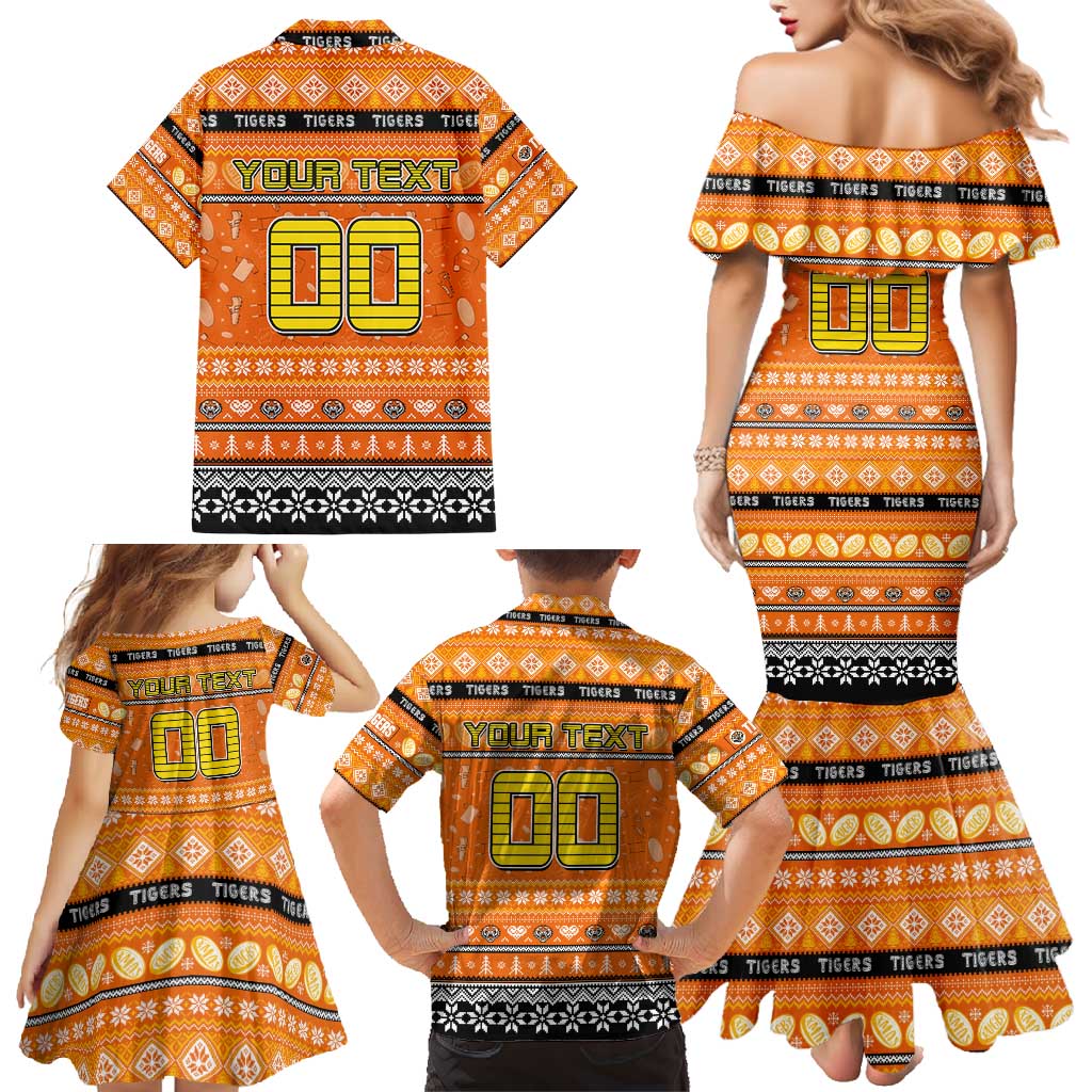 Personalized Tigers Rugby Xmas Family Matching Mermaid Dress and Hawaiian Shirt Australia NRL Mascot