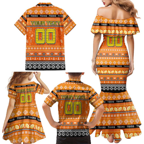 Personalized Tigers Rugby Xmas Family Matching Mermaid Dress and Hawaiian Shirt Australia NRL Mascot
