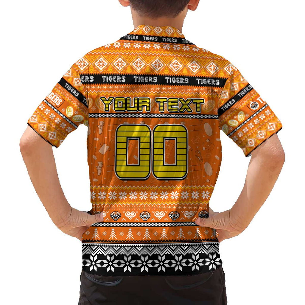 Personalized Tigers Rugby Xmas Family Matching Off The Shoulder Long Sleeve Dress and Hawaiian Shirt Australia NRL Mascot