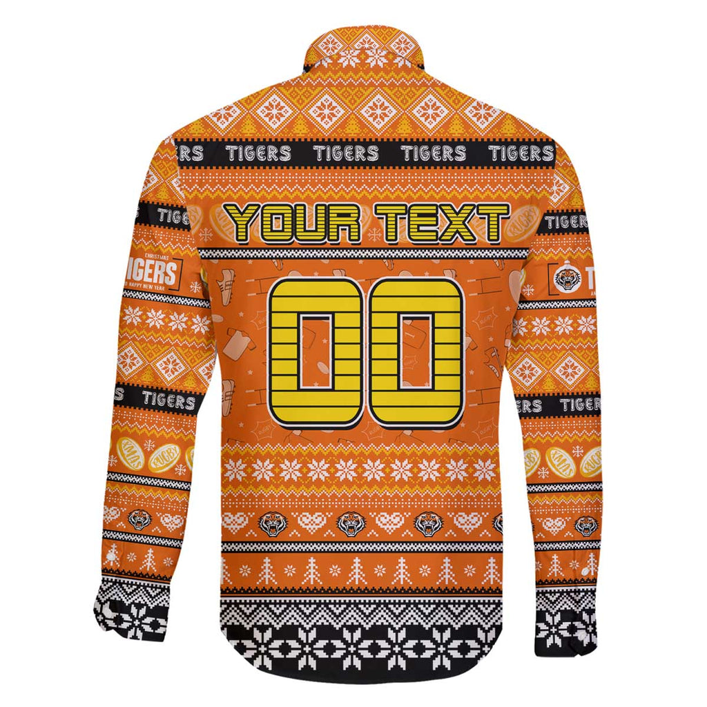Personalized Tigers Rugby Xmas Family Matching Off The Shoulder Long Sleeve Dress and Hawaiian Shirt Australia NRL Mascot