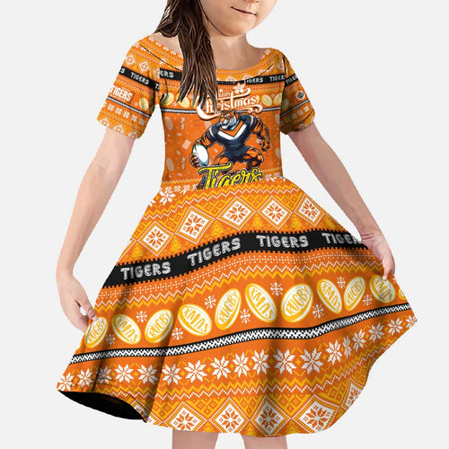 Personalized Tigers Rugby Xmas Family Matching Off Shoulder Maxi Dress and Hawaiian Shirt Australia NRL Mascot