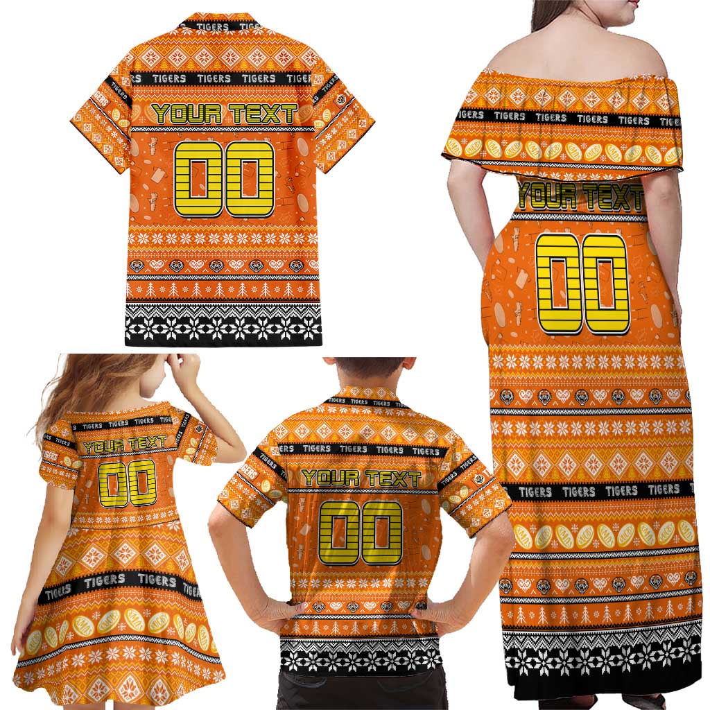 Personalized Tigers Rugby Xmas Family Matching Off Shoulder Maxi Dress and Hawaiian Shirt Australia NRL Mascot