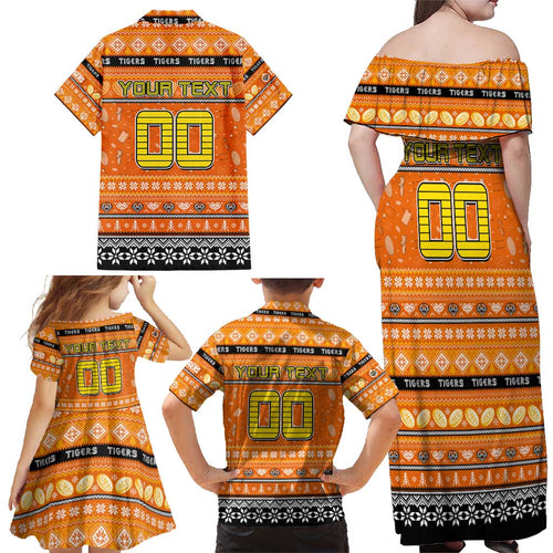 Personalized Tigers Rugby Xmas Family Matching Off Shoulder Maxi Dress and Hawaiian Shirt Australia NRL Mascot