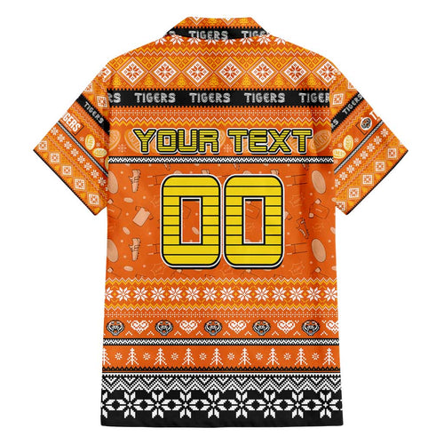 Personalized Tigers Rugby Xmas Family Matching Off Shoulder Maxi Dress and Hawaiian Shirt Australia NRL Mascot