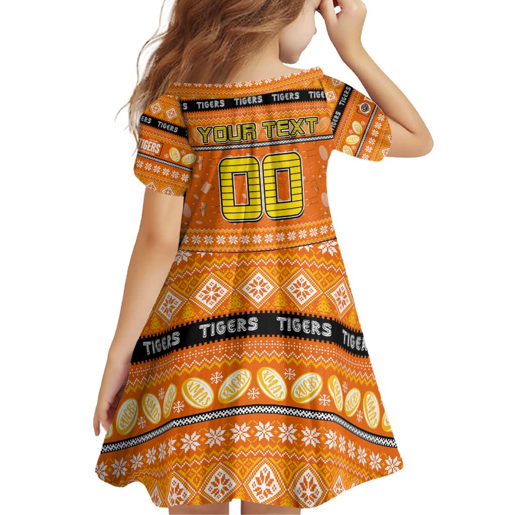 Personalized Tigers Rugby Xmas Family Matching Off Shoulder Short Dress and Hawaiian Shirt Australia NRL Mascot