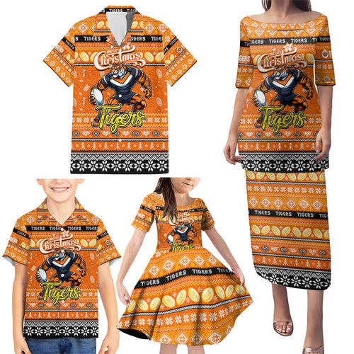 Personalized Tigers Rugby Xmas Family Matching Puletasi and Hawaiian Shirt Australia NRL Mascot