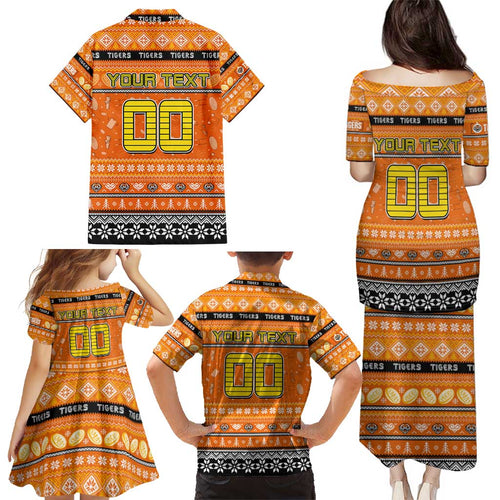 Personalized Tigers Rugby Xmas Family Matching Puletasi and Hawaiian Shirt Australia NRL Mascot