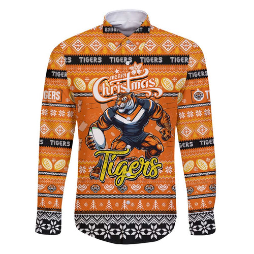 Personalized Tigers Rugby Xmas Family Matching Puletasi and Hawaiian Shirt Australia NRL Mascot