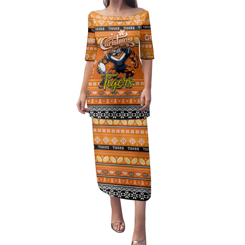 Personalized Tigers Rugby Xmas Family Matching Puletasi and Hawaiian Shirt Australia NRL Mascot