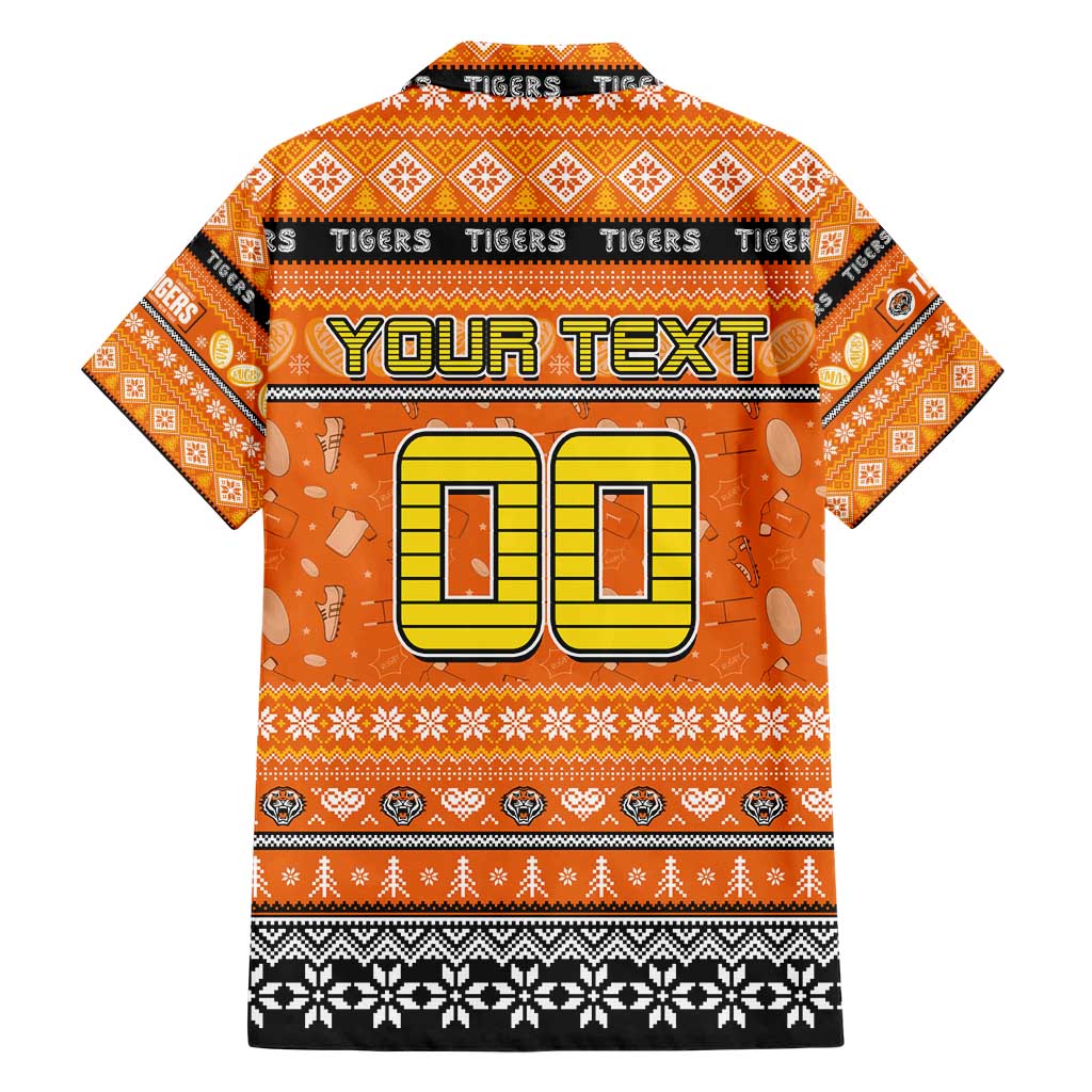 Personalized Tigers Rugby Xmas Family Matching Short Sleeve Bodycon Dress and Hawaiian Shirt Australia NRL Mascot