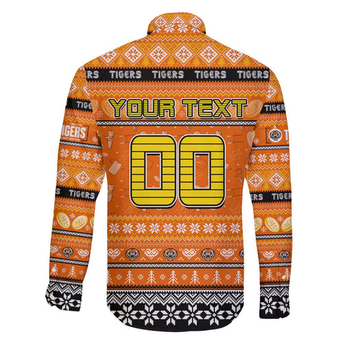 Personalized Tigers Rugby Xmas Family Matching Short Sleeve Bodycon Dress and Hawaiian Shirt Australia NRL Mascot