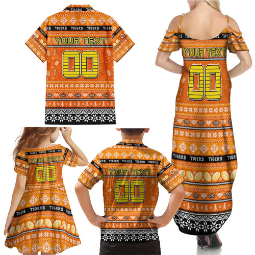 Personalized Tigers Rugby Xmas Family Matching Summer Maxi Dress and Hawaiian Shirt Australia NRL Mascot