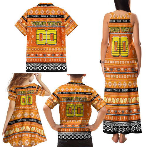 Personalized Tigers Rugby Xmas Family Matching Tank Maxi Dress and Hawaiian Shirt Australia NRL Mascot