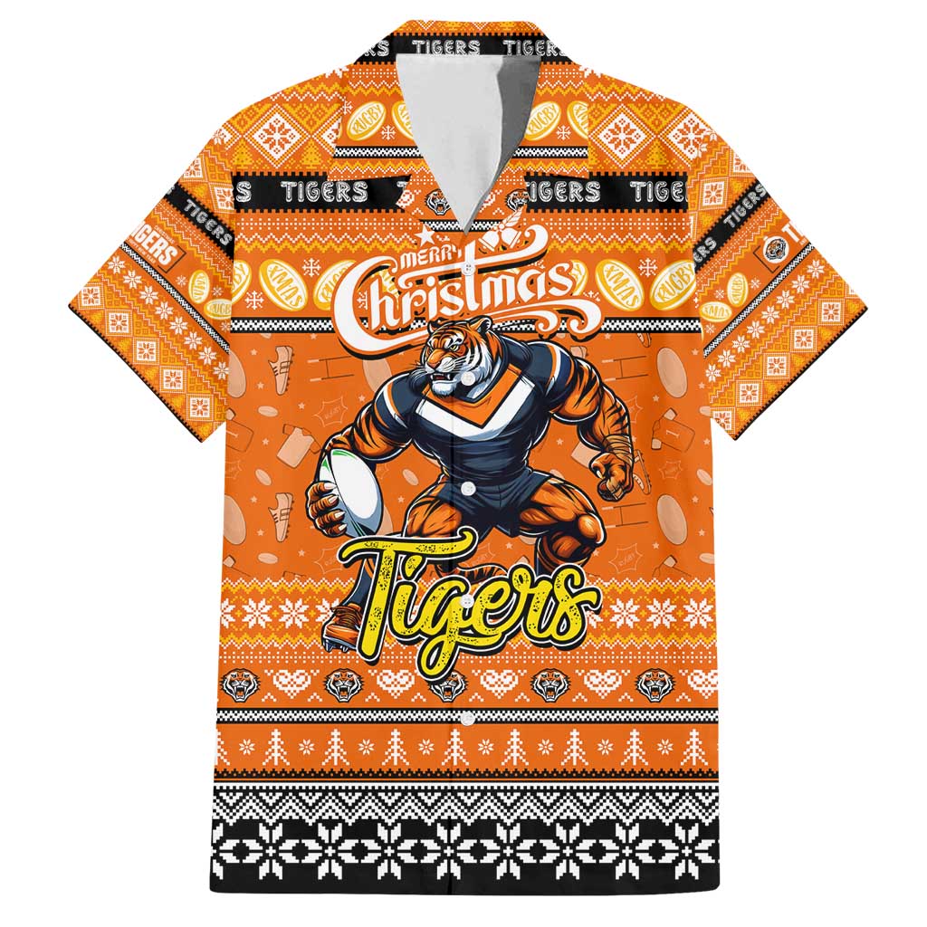Personalized Tigers Rugby Xmas Family Matching Tank Maxi Dress and Hawaiian Shirt Australia NRL Mascot