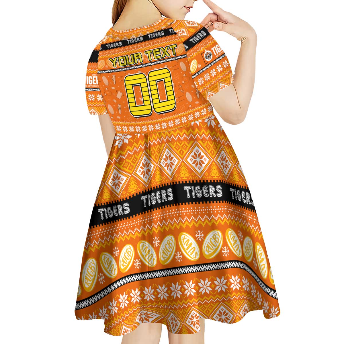 Personalized Tigers Rugby Xmas Kid Short Sleeve Dress Australia NRL Mascot