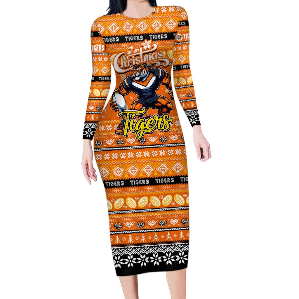 Personalized Tigers Rugby Xmas Long Sleeve Bodycon Dress Australia NRL Mascot