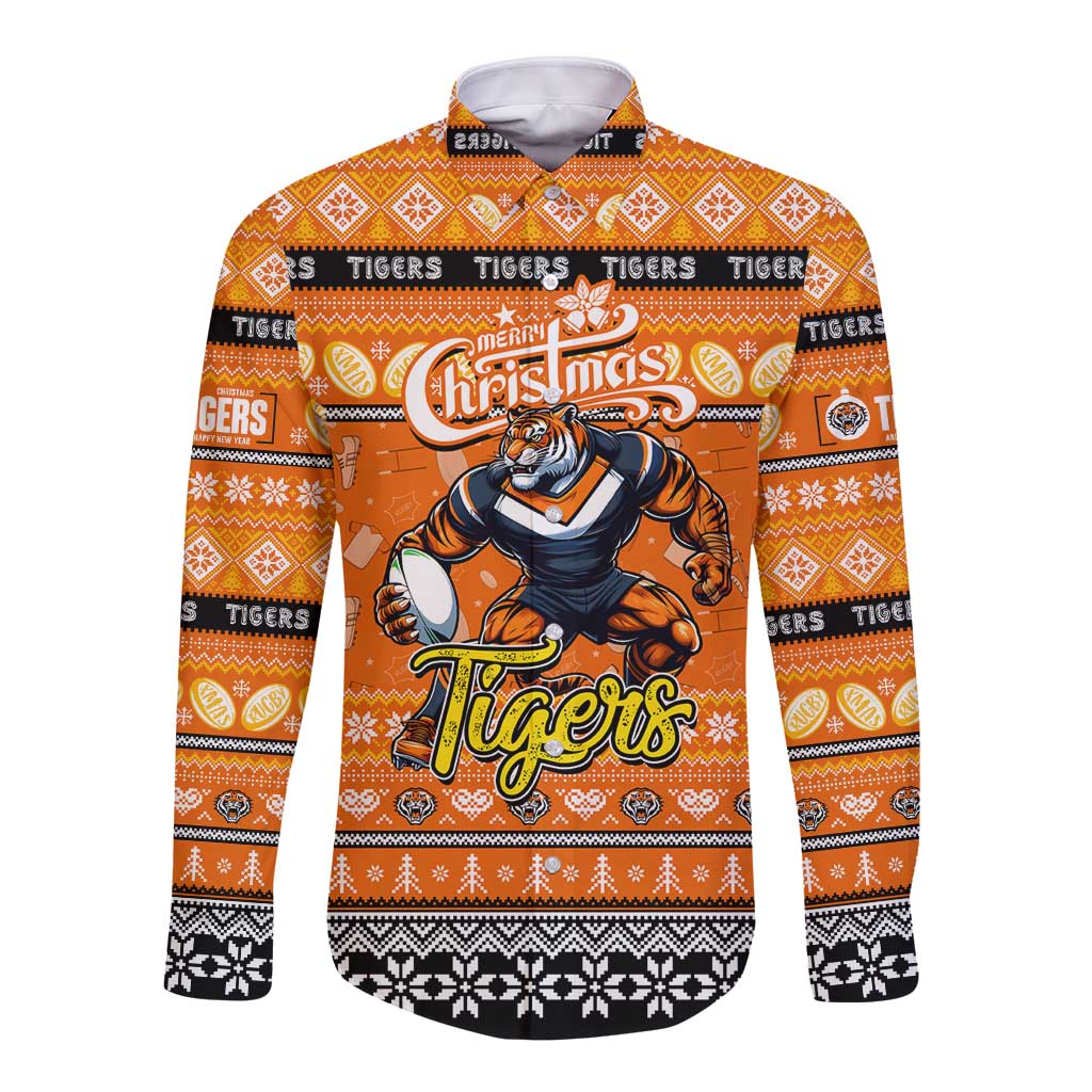 Personalized Tigers Rugby Xmas Long Sleeve Button Shirt Australia NRL Mascot