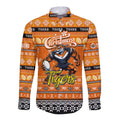 Personalized Tigers Rugby Xmas Long Sleeve Button Shirt Australia NRL Mascot