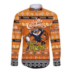Personalized Tigers Rugby Xmas Long Sleeve Button Shirt Australia NRL Mascot