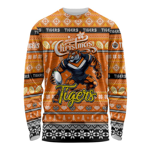 Personalized Tigers Rugby Xmas Long Sleeve Shirt Australia NRL Mascot