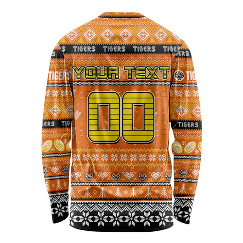 Personalized Tigers Rugby Xmas Long Sleeve Shirt Australia NRL Mascot