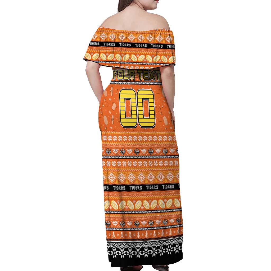Personalized Tigers Rugby Xmas Off Shoulder Maxi Dress Australia NRL Mascot