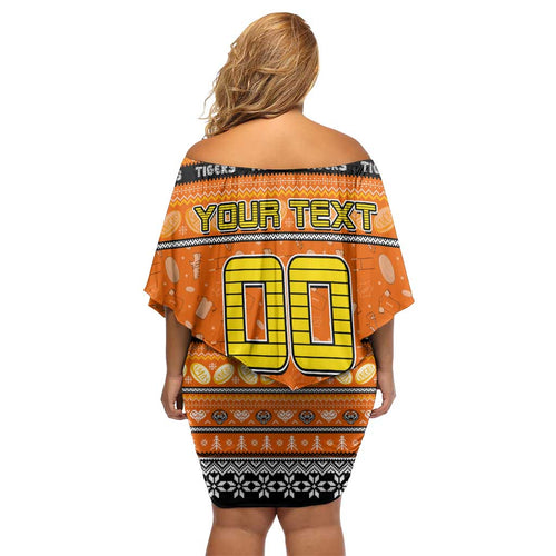 Personalized Tigers Rugby Xmas Off Shoulder Short Dress Australia NRL Mascot