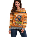 Personalized Tigers Rugby Xmas Off Shoulder Sweater Australia NRL Mascot