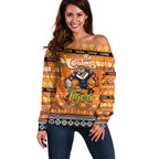 Personalized Tigers Rugby Xmas Off Shoulder Sweater Australia NRL Mascot