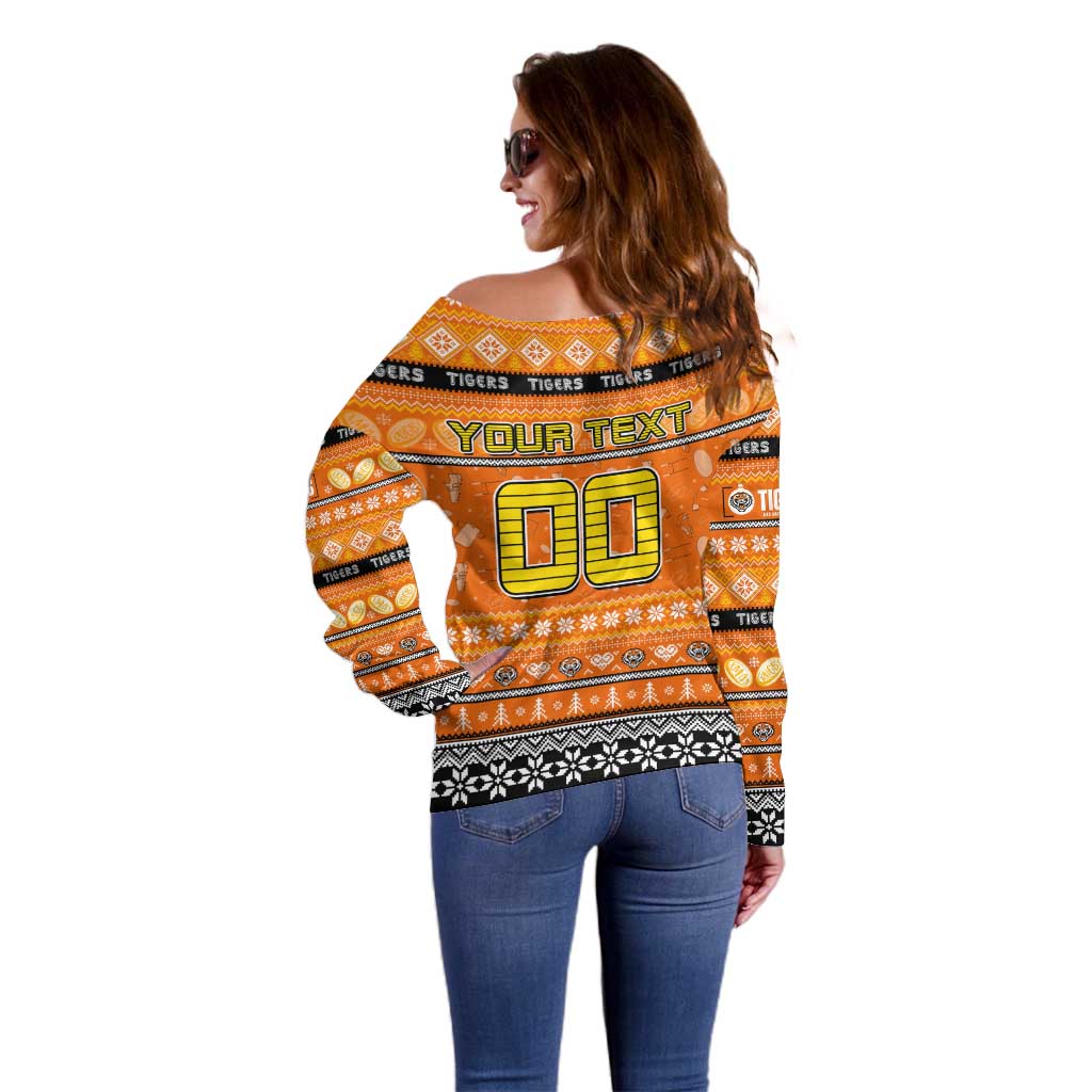 Personalized Tigers Rugby Xmas Off Shoulder Sweater Australia NRL Mascot