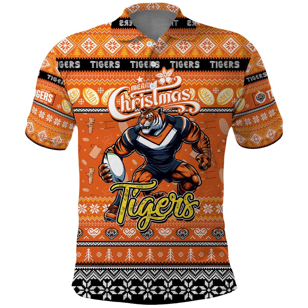 Personalized Tigers Rugby Xmas Polo Shirt Australia NRL Mascot