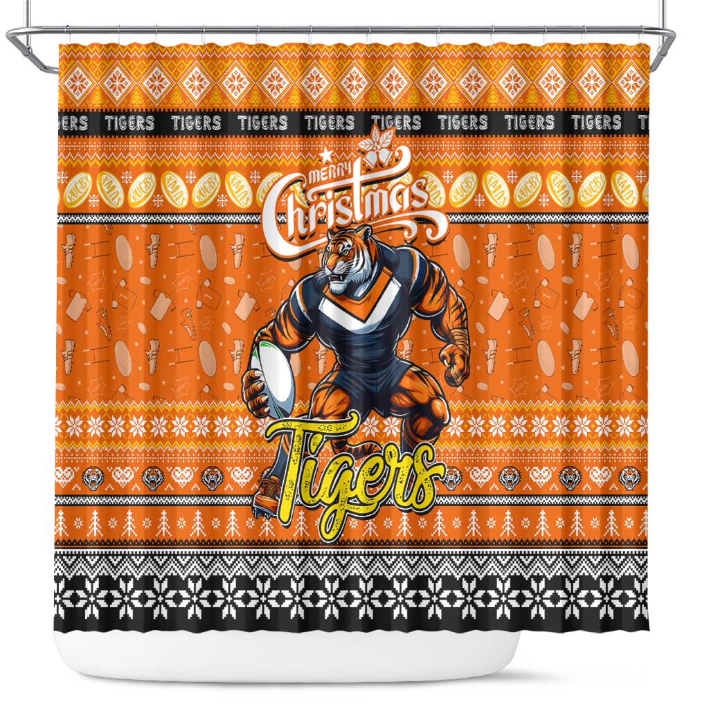 Tigers Rugby Xmas Shower Curtain Australia NRL Mascot